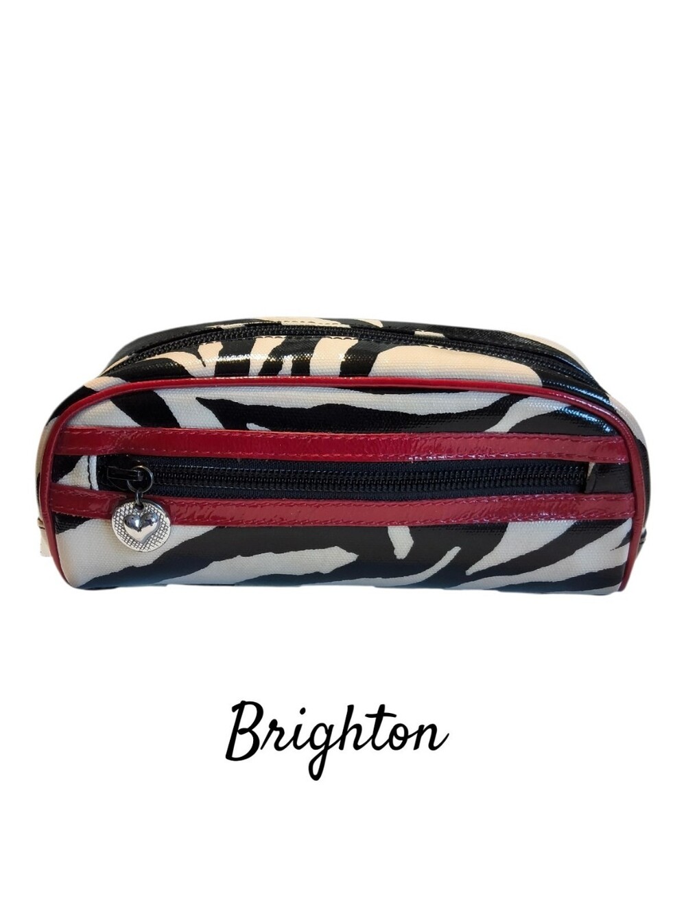 Vintage Brighton Zebra Print Cosmetic Pouch with Red Patent Leather Trim